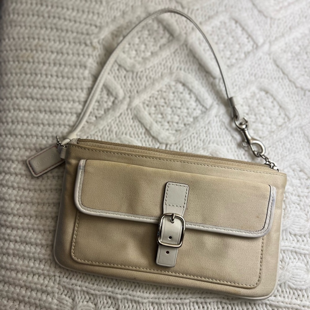 Coach Beige Leather Wristlet with Buckle